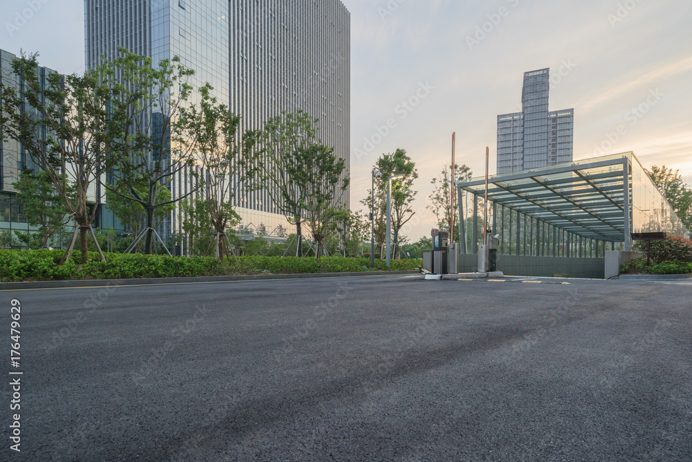 empty road with modern buildings on background,shanghai,china.