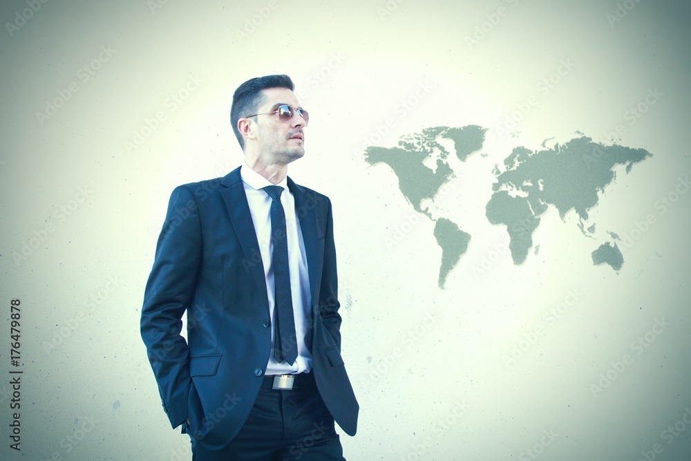 concept of travel, businessman with world map concept of travel, businessman with world map