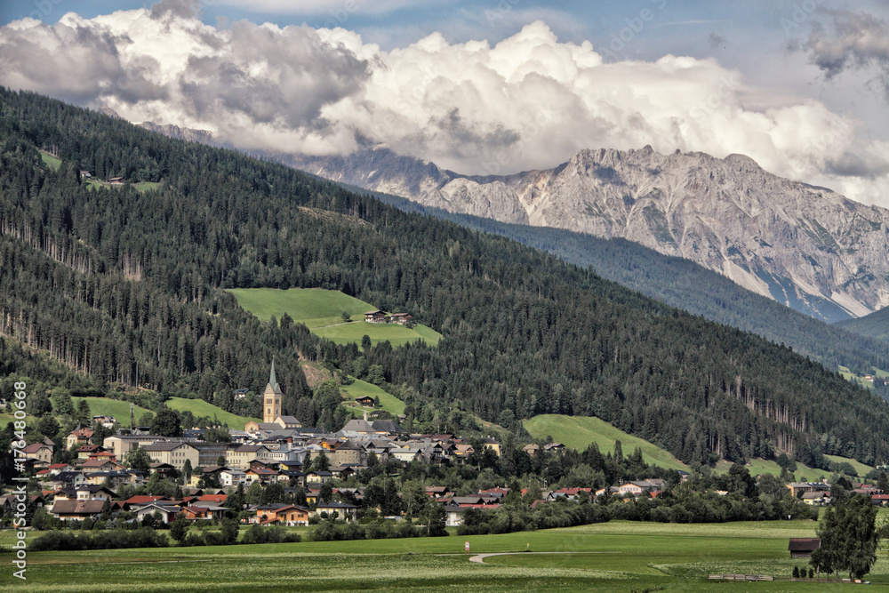 Landscape of the Austrian city under the hills