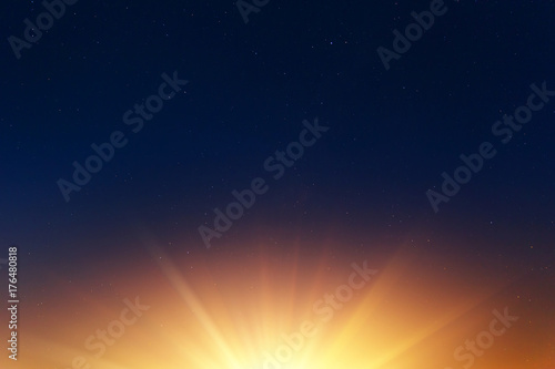 sun rise with empty dark night sky with stars for background