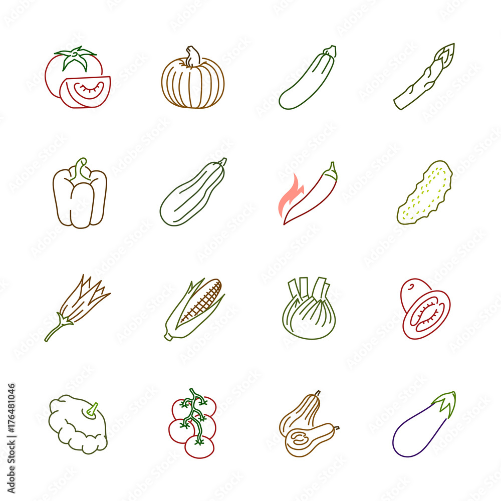 Vegetables icons - Tomato, cucumber and chili Vegetables icons - Tomato, cucumber and chili