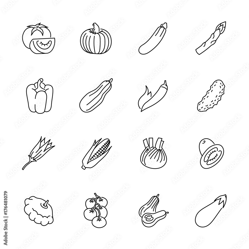 Vegetables icons - Tomato, cucumber and chili Vegetables icons - Tomato, cucumber and chili