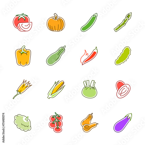 Vegetables icons - Tomato, cucumber and chili