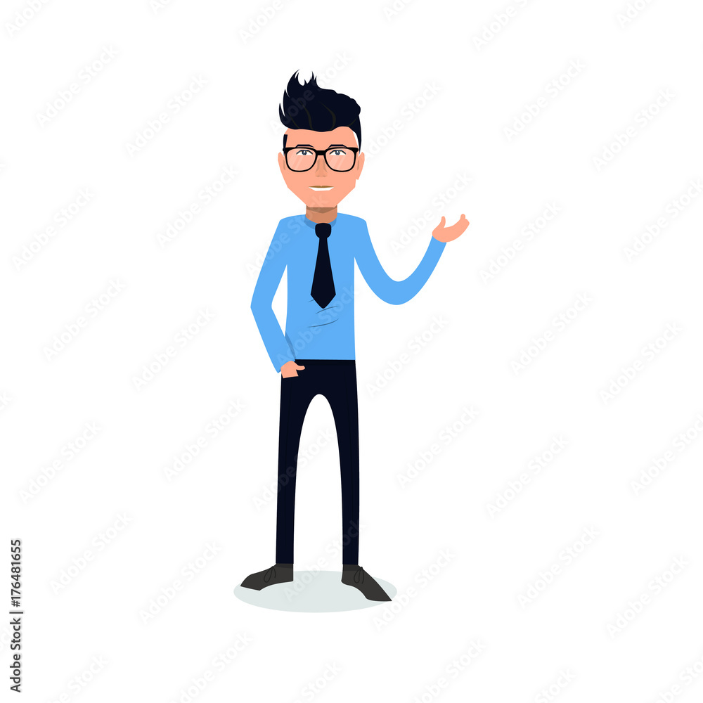 Obraz premium funny and cool cartoon guy in casual clothes, gesturing. Vector illustration, Hipster Style