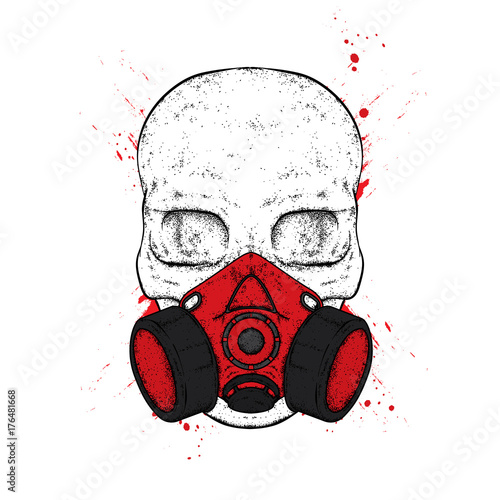 A stylish skull masked respirator for drawing graffiti. A print on clothes or an illustration for a postcard and a poster. Vector drawing.