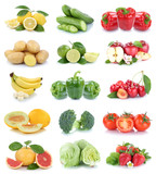 Obst und Gemüse Früchte Apfel Erdbeeren Tomaten Farben Collage Freisteller freigestellt isoliert