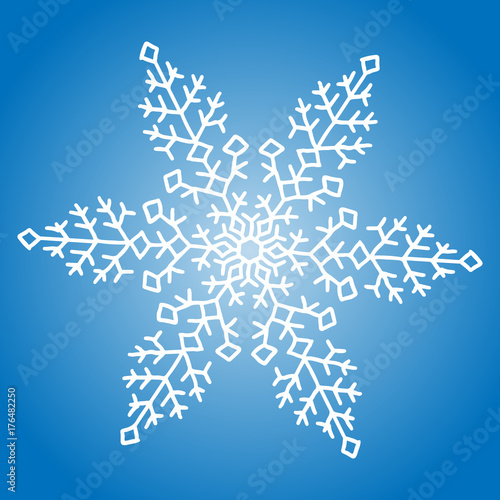 Winter white snowflake on blue background. Christmas element. Vector illustration.