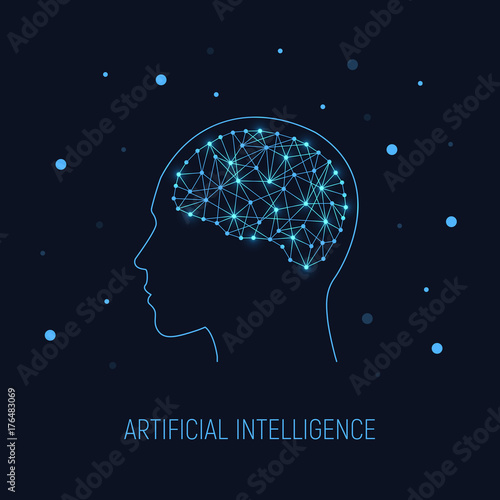 Fototapeta Naklejka Na Ścianę i Meble -  Artificial intelligence concept. Cybernetic brain in electronic cyberspace. Science, technology background.