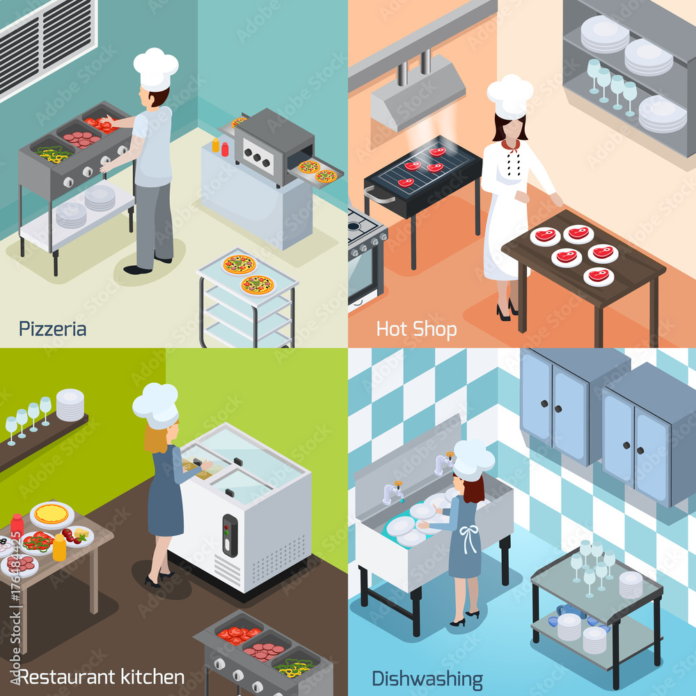 Obraz premium Professional Kitchen 4 Isometric Icons