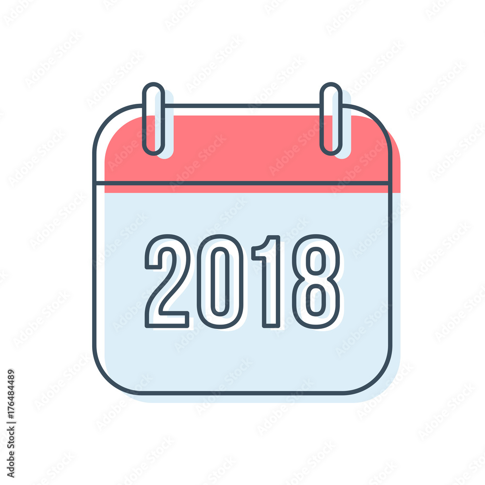 Happy New Year 2018. Tear-off calendar icon in flat line style isolated on white background. Reminder symbol design for Chinese Year of the Dog Happy New Year 2018. Tear-off calendar icon in flat line style isolated on white background. Reminder symbol design for Chinese Year of the Dog