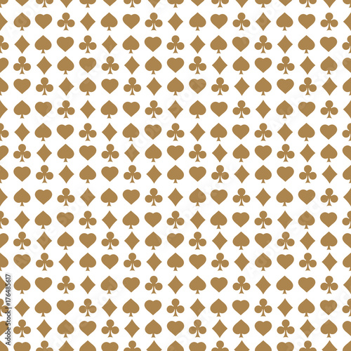 Seamless pattern with card suits. Endless background of hearts, diamonds, clubs, spades for design. Can be used for textiles, interior design, website background.
