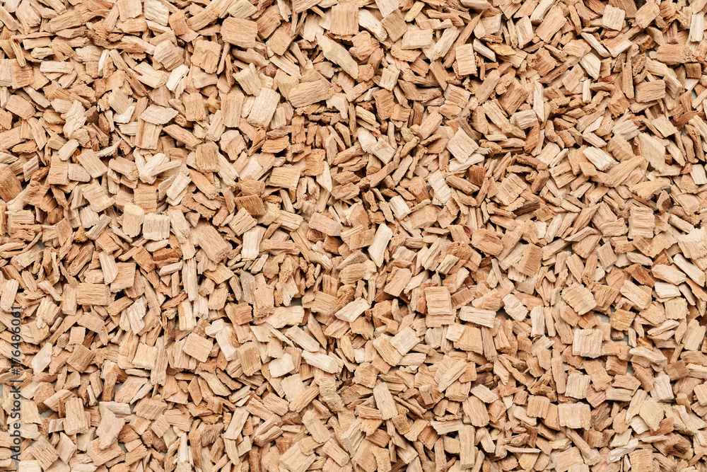 Heap of wood chips macro shot, abstract texture