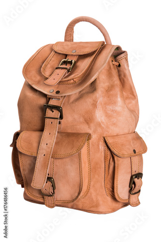 Backpack for students made from high quality Leather with retro or antique looks. Available with clipping mask.