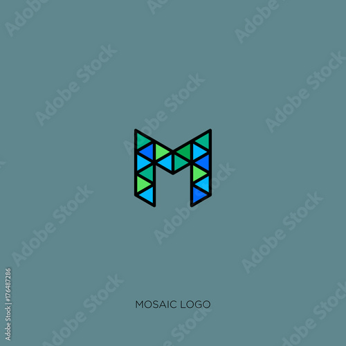 Canvas Print M logo. M Monogram. Stained-glass window emblem.