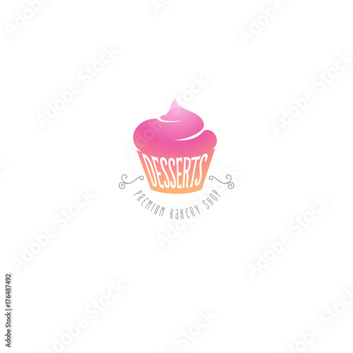 Bakery logo. Cupcakes and desserts sweet shop emblem.