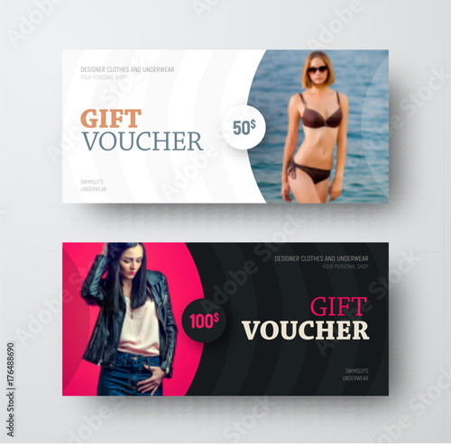 Vector gift voucher design with a semicircle for a photo