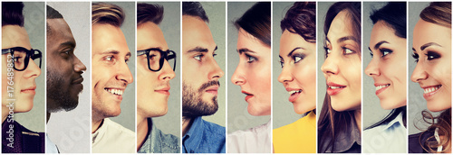 Obraz na plátně Profiles of multicultural young people men looking and women