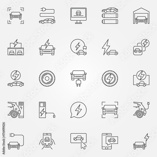 Electric car icons set. Vector electric vehicle symbols