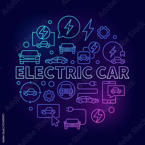 Electric Car round colorful illustration