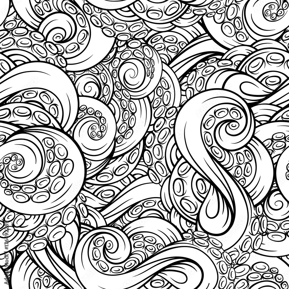 Black and white tentacles vector seamless pattern Black and white tentacles vector seamless pattern