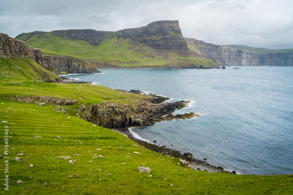 Cliffs near Neist Point Lighthouse in the Isle of Skye, Scotland.