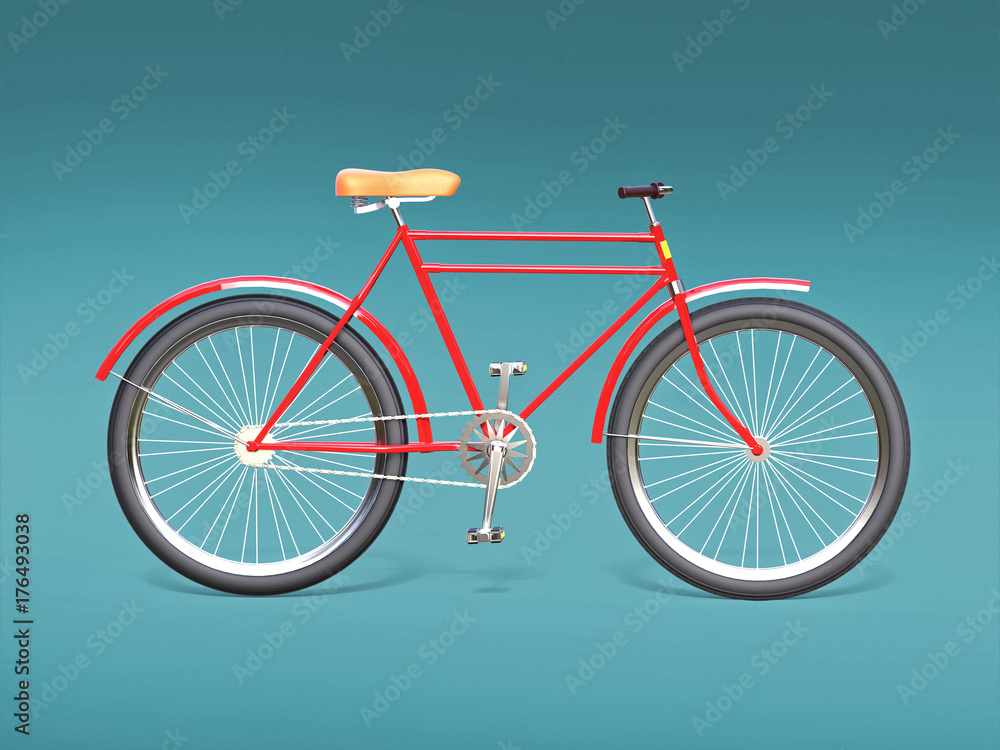 Fototapeta premium Bicycle concept poster design, retro bike render, isolated on color backgound with place for text. sports hipster ride summer event