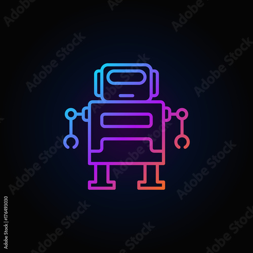 Cute robot vector colorful icon or logo in thin line style