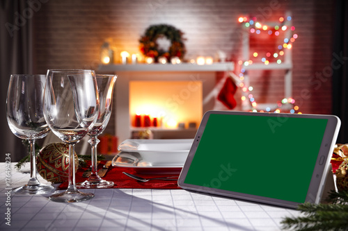 tablet with free space for your decoration and xmas time 