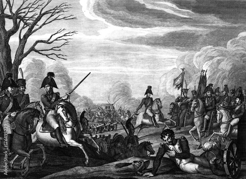Engraving battle of the war between France and Russia.