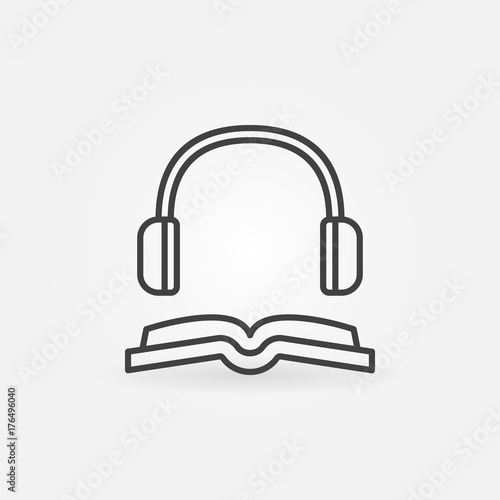 Book with headphones line icon