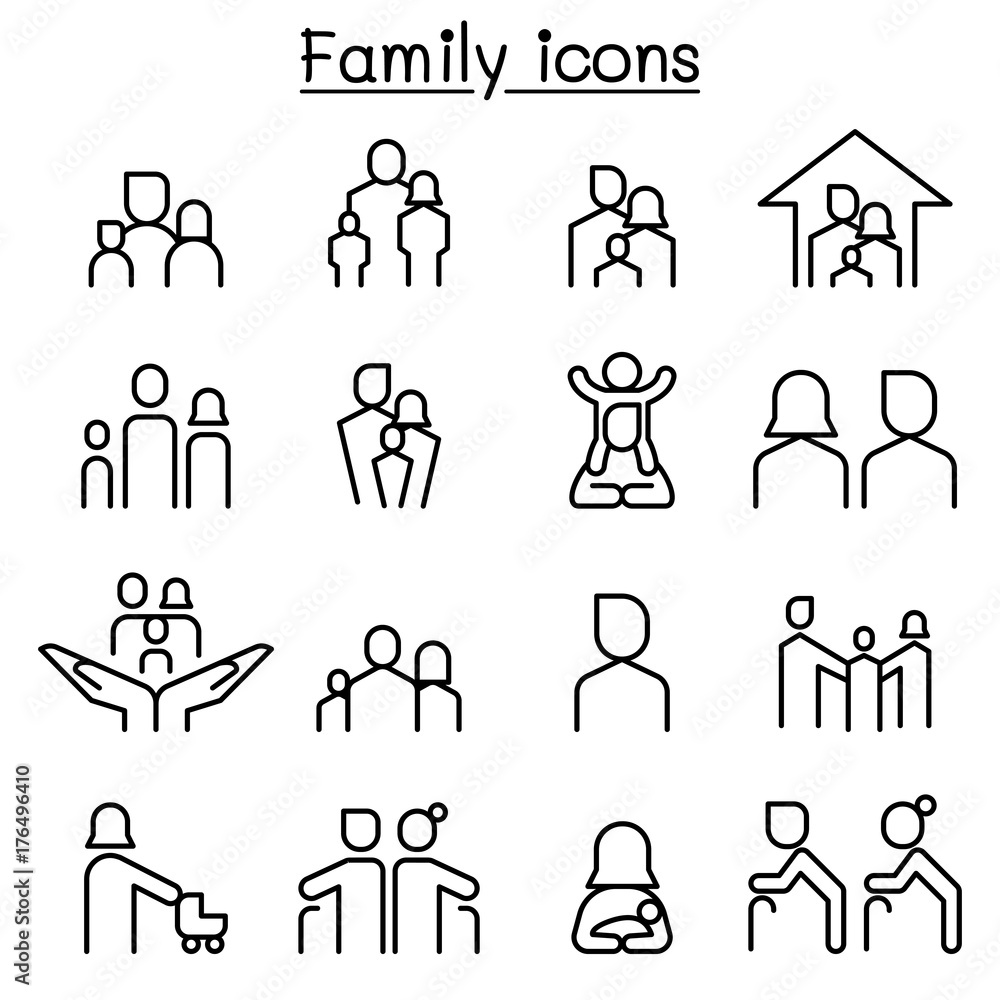 Family icon set in thin line style Family icon set in thin line style