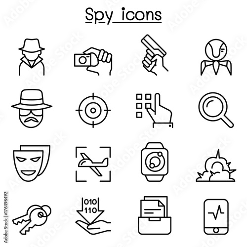 Spy icon set in thin line style