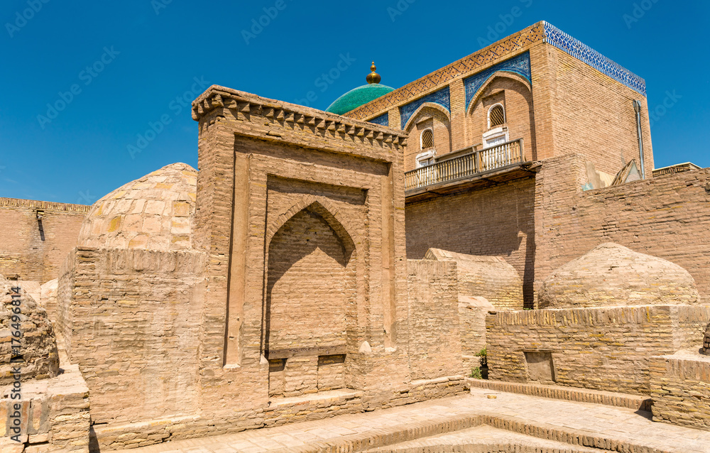 Historic buildings at Itchan Kala fortress in the historic center of Khiva. UNESCO world heritage site in Uzbekistan