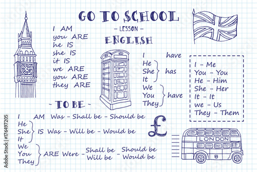 English. Hand sketches on the theme of english.  Vector illustration.