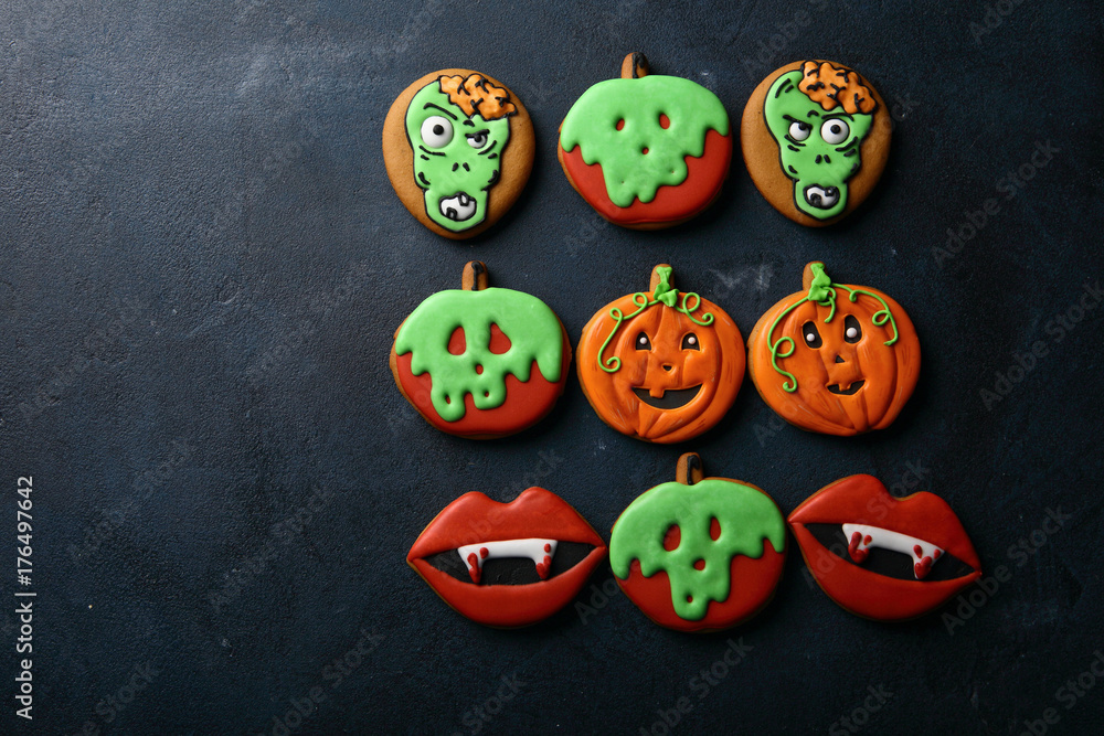 Set of Halloween funny gingerbread cookies