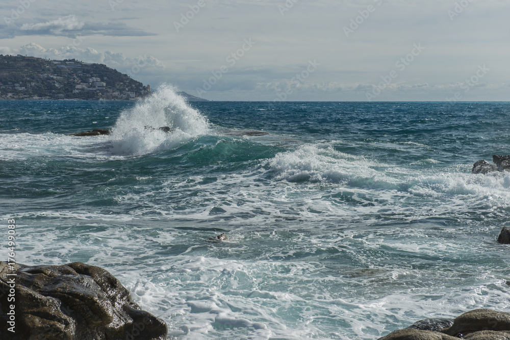 Italy, Liguria:waves in windy days.