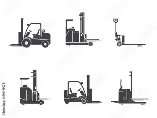 Set icons of loader equipment isolated on white. Vector illustration
