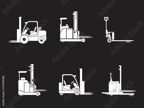 Set icons of loader equipment isolated on white. Vector illustration