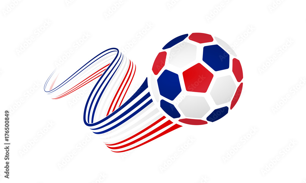 Naklejka premium French soccer ball isolated on white background with winding ribbons on blue, white and red colors