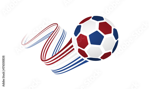 Dutch soccer ball isolated on white background with winding ribbons on red, white and blue colors