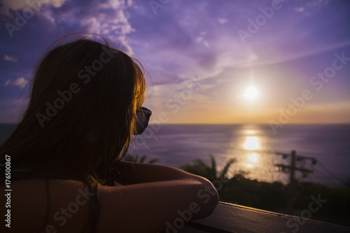 Sunset Girl looking Ocean