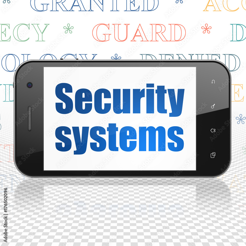 Privacy concept: Smartphone with Security Systems on display Privacy concept: Smartphone with Security Systems on display
