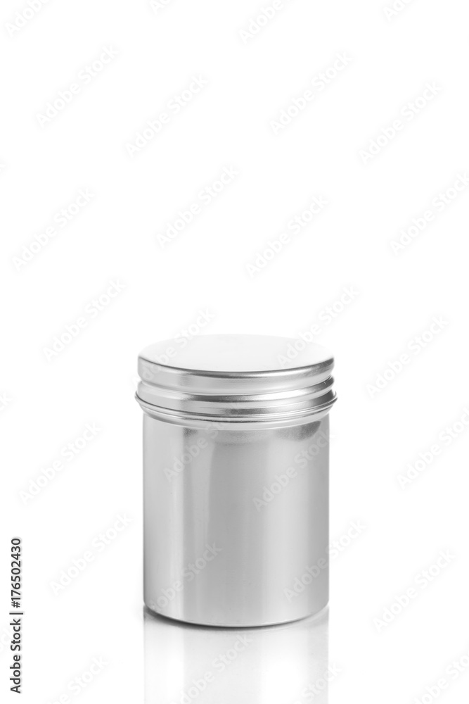 empty aluminum jars cosmetic, lotion packaging on a white background empty aluminum jars cosmetic, lotion packaging on a white background