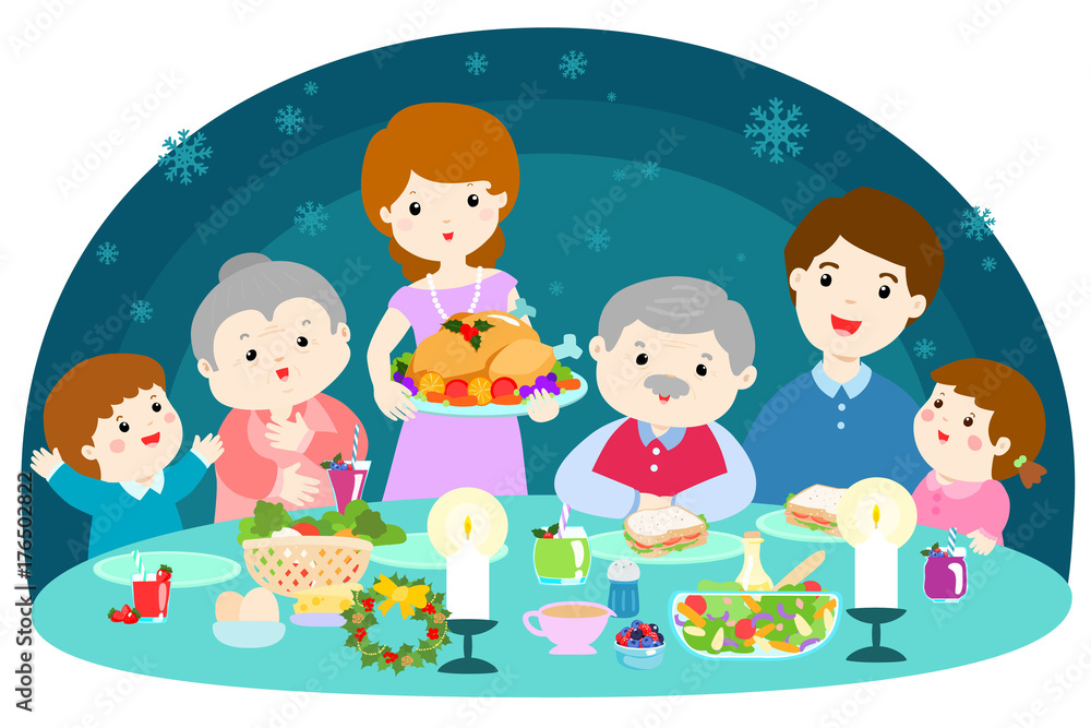 Happy family having a Christmas dinner vector. Happy family having a Christmas dinner vector.