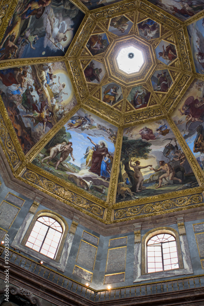The frescoed dome in the Medici Chapel, Florence, Italy