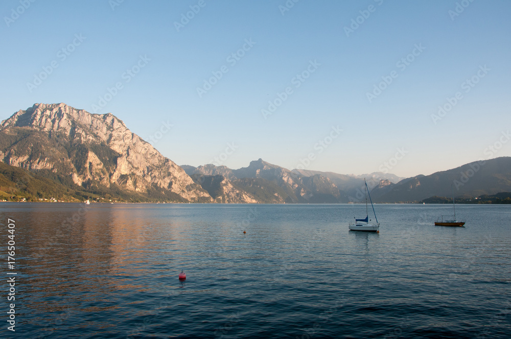mount Traunstei and lake Traunsee in Upper Austria