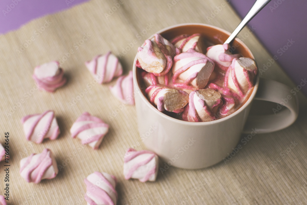 Marshmallows in cocoa. Morning, Breakfast. Marshmallows in cocoa. Morning, Breakfast.