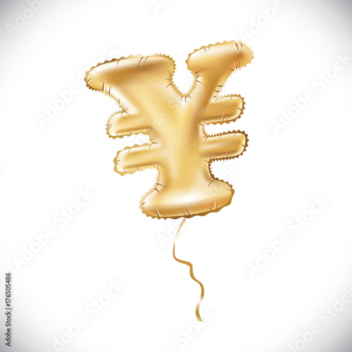 vector Balloon symbol of Yen or Yuan. Realistic 3D isolated gold helium balloon abc alphabet golden font text. special sign Japanese Chinese currency element for birthday wedding greeting 