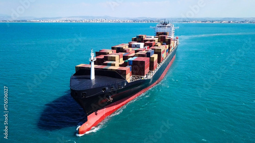 Large container ship at sea - Aerial image