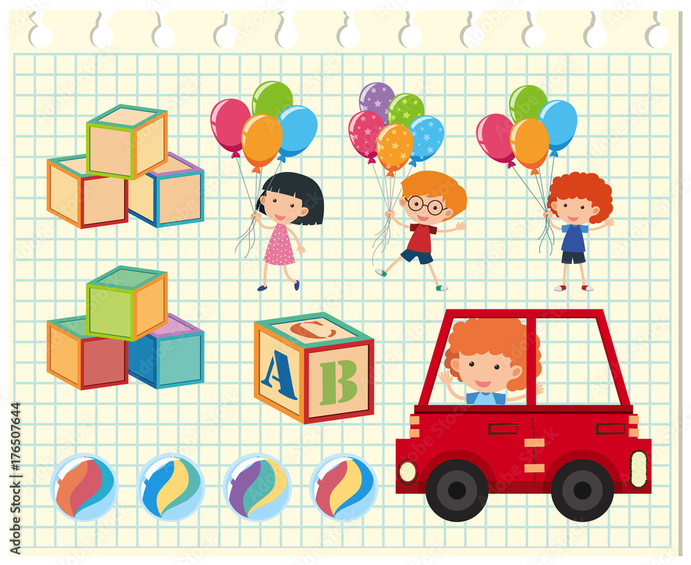 Children and different toys Children and different toys